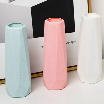 Solid Color Flower Vase with Geometric Design - Image 7