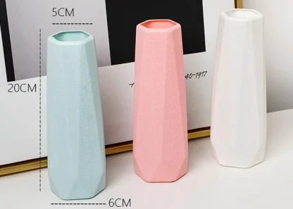 Solid Color Flower Vase with Geometric Design - Image 6