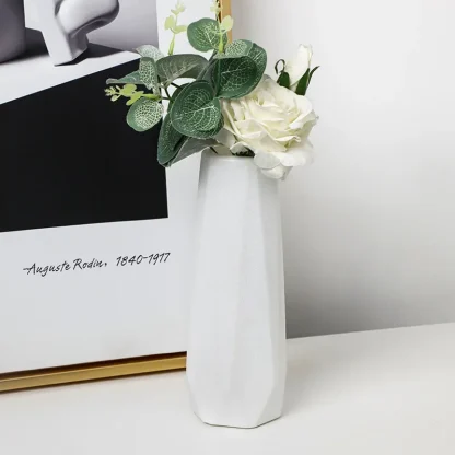 Solid Color Flower Vase with Geometric Design - Image 3