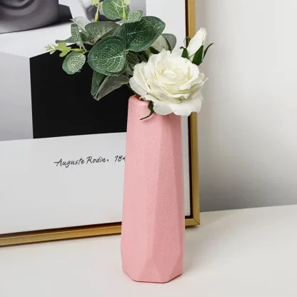 Solid Color Flower Vase with Geometric Design - Image 4