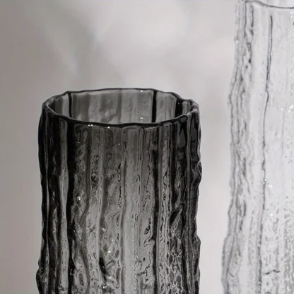 Clear Flower Vase with Rough Texture Design - Image 3