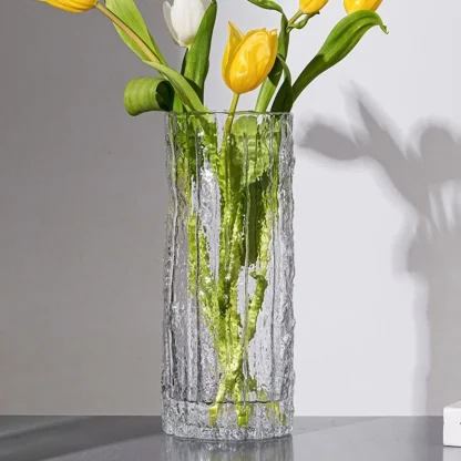 Clear Flower Vase with Rough Texture Design - Image 2