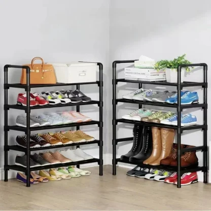 Black Shoe Rack with Multilayered Design - Image 2