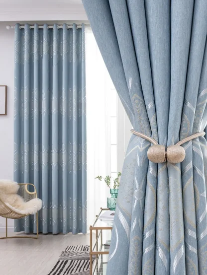 Modern Blue Curtain with Minimal Pattern Design - Image 2