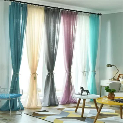 Flowy Sheer Curtains with Plain Color Design - Image 2