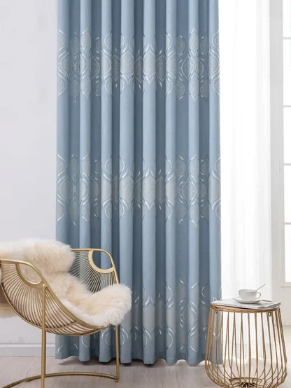 Modern Blue Curtain with Minimal Pattern Design