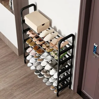 Black Shoe Rack with Multilayered Design - Image 4