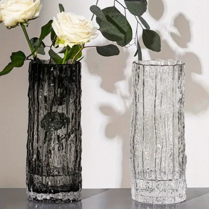 Clear Flower Vase with Rough Texture Design - Image 6