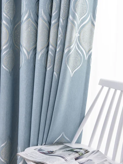 Modern Blue Curtain with Minimal Pattern Design - Image 3