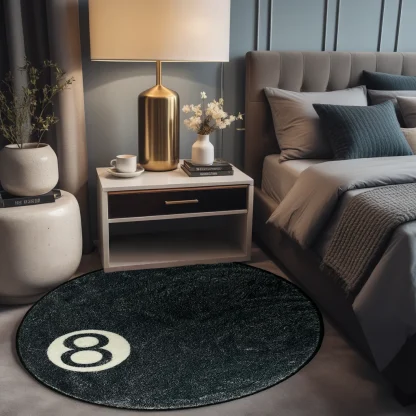 Decorative 8-Ball Black Round Rug - Image 3