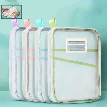 Stationery Double-layer Mesh Zipper Bag - Image 7