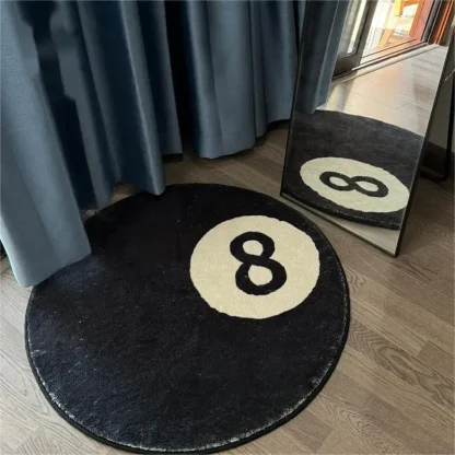 Decorative 8-Ball Black Round Rug - Image 5