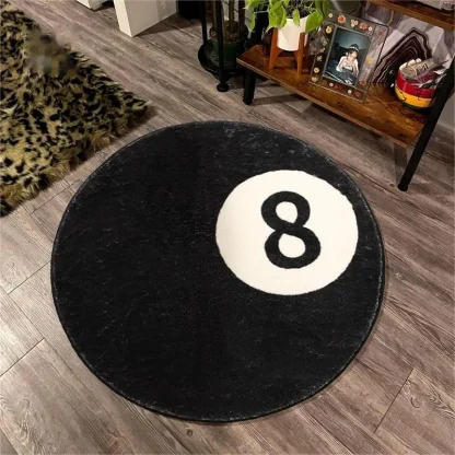 Decorative 8-Ball Black Round Rug