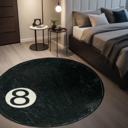 Decorative 8-Ball Black Round Rug - Image 2