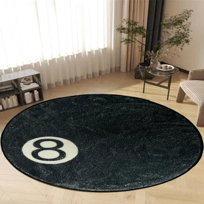 Decorative 8-Ball Black Round Rug - Image 4